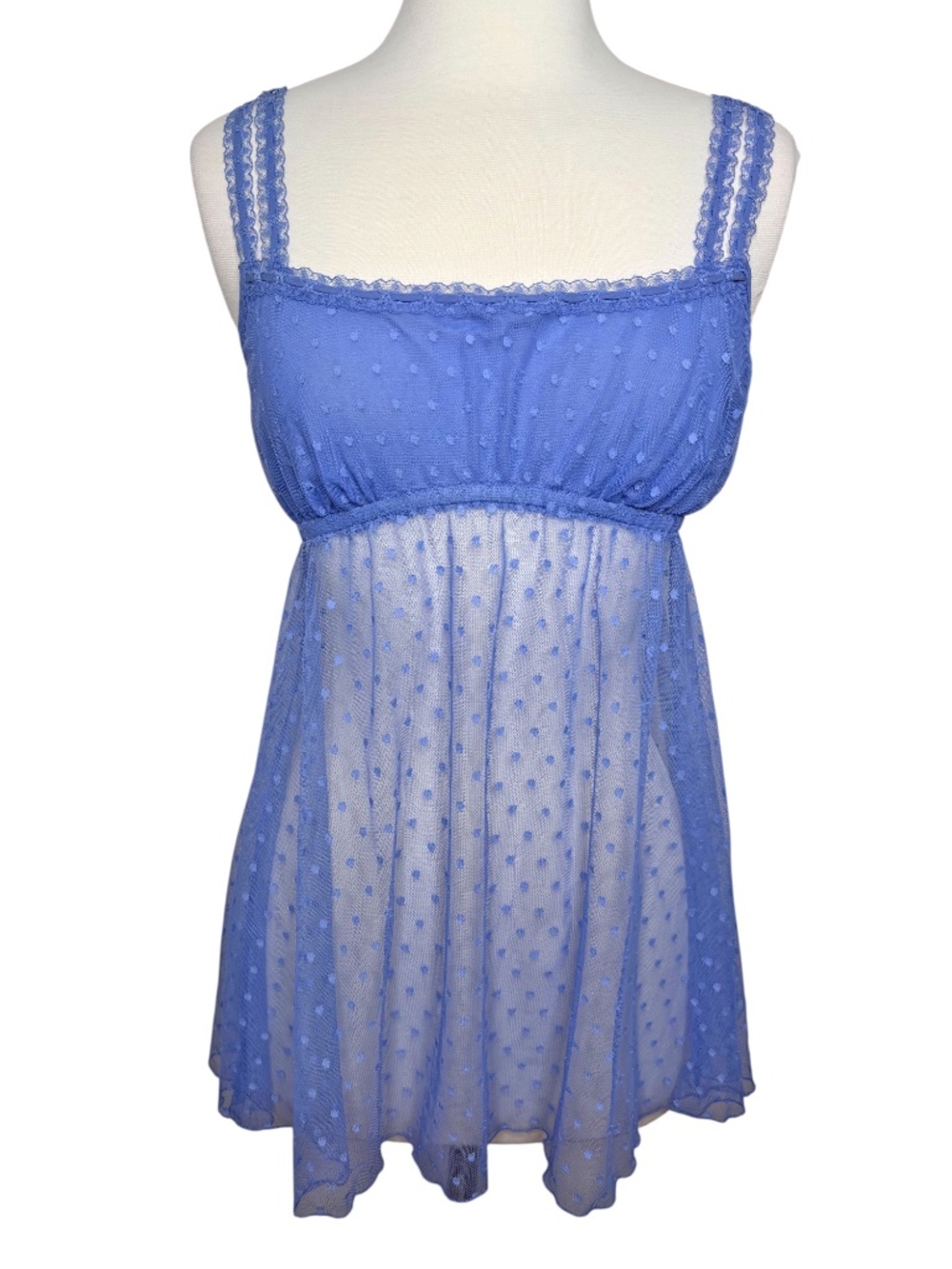 Victoria's Secret Y2K Blue Polka Dot Sheer Mesh Babydoll Lingerie Size Medium